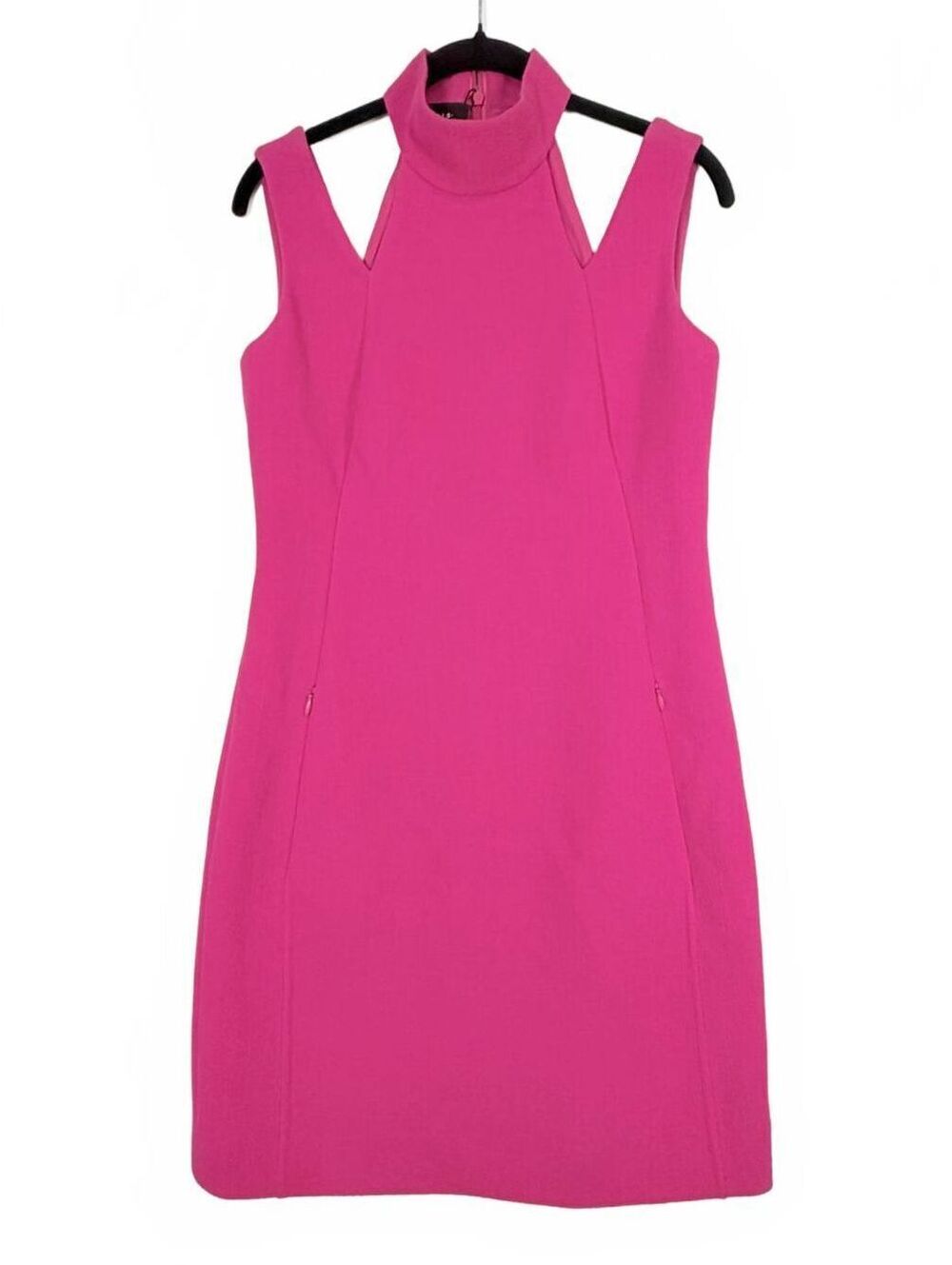 New! Akris Hot Pink Mock Neck Cut-Out Sheath‎ Mock Neck Dress Size 4